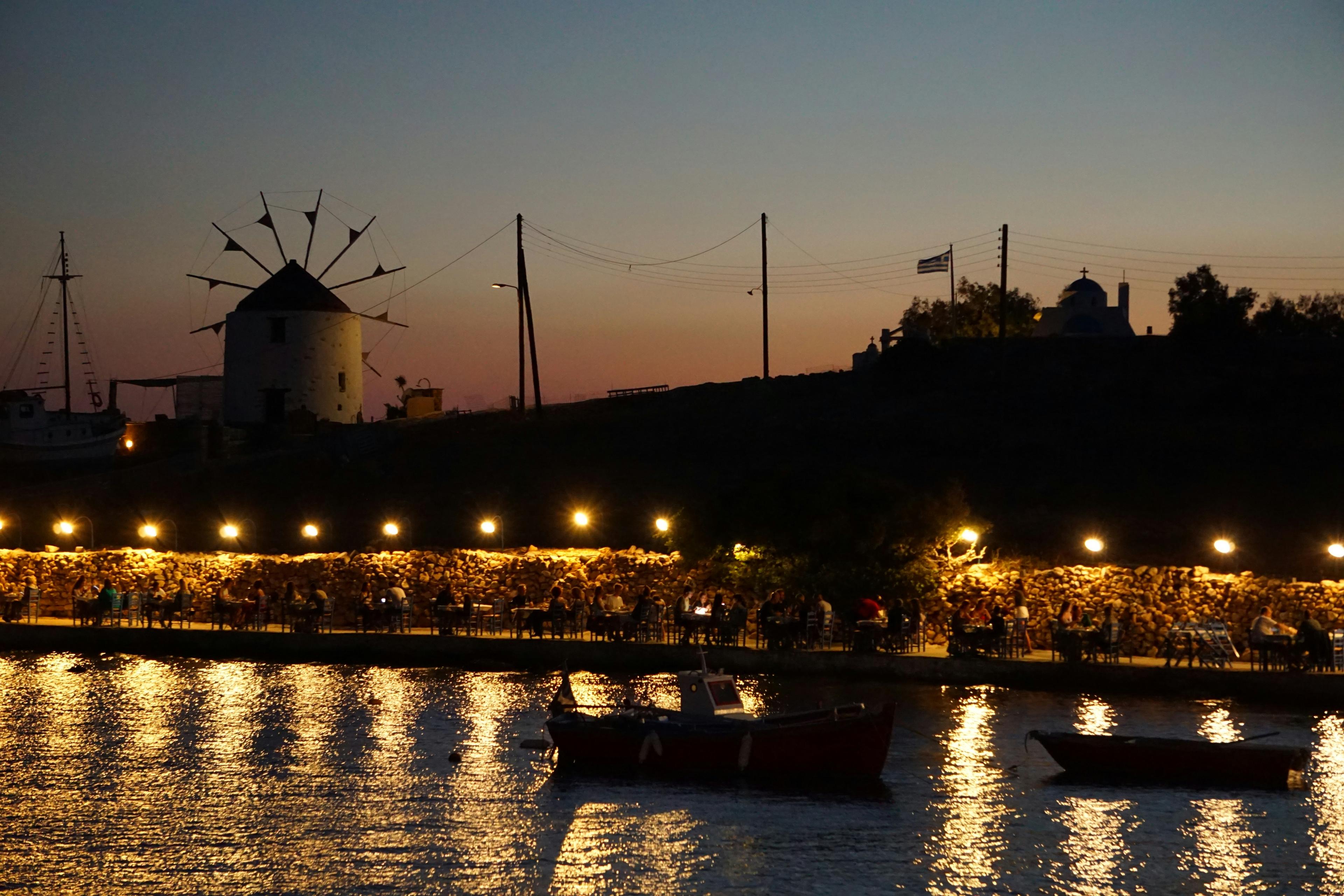 The Cannery restaurant waterfront dining with Newport Harbor views at dusk