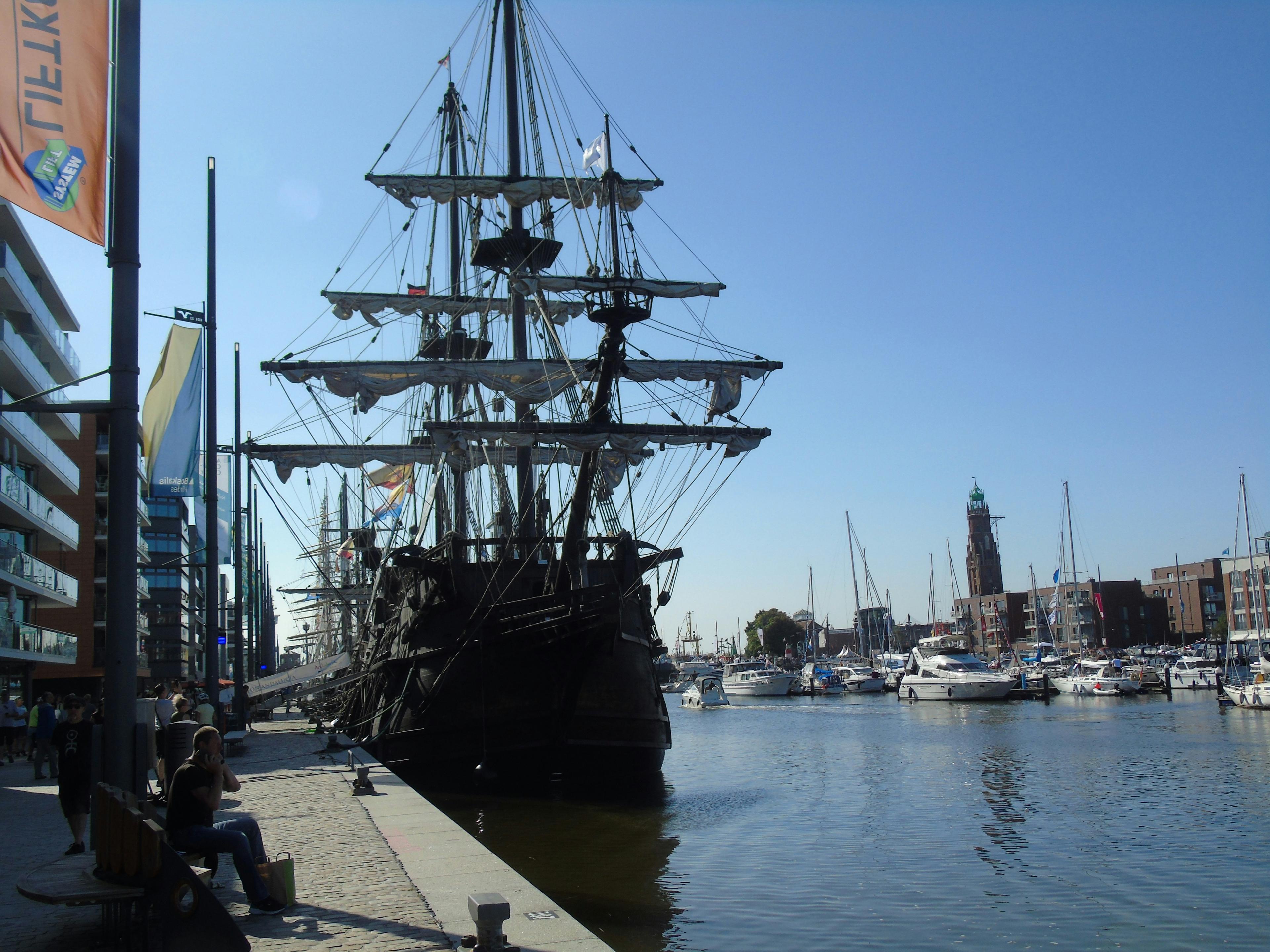 Historic tall ship sailing into Newport Harbor during the Tall Ships Festival