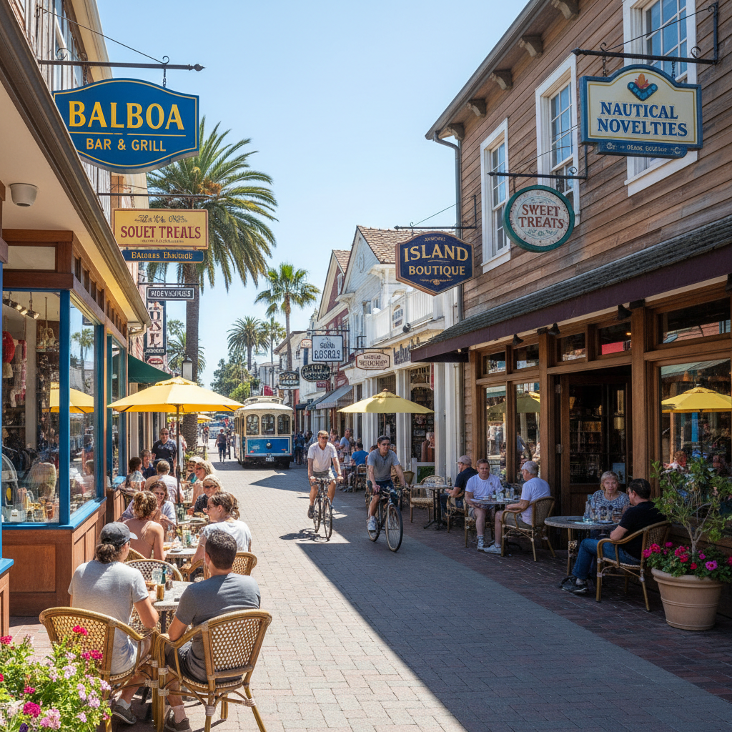 Balboa Island Marine Avenue with charming restaurants and boutiques
