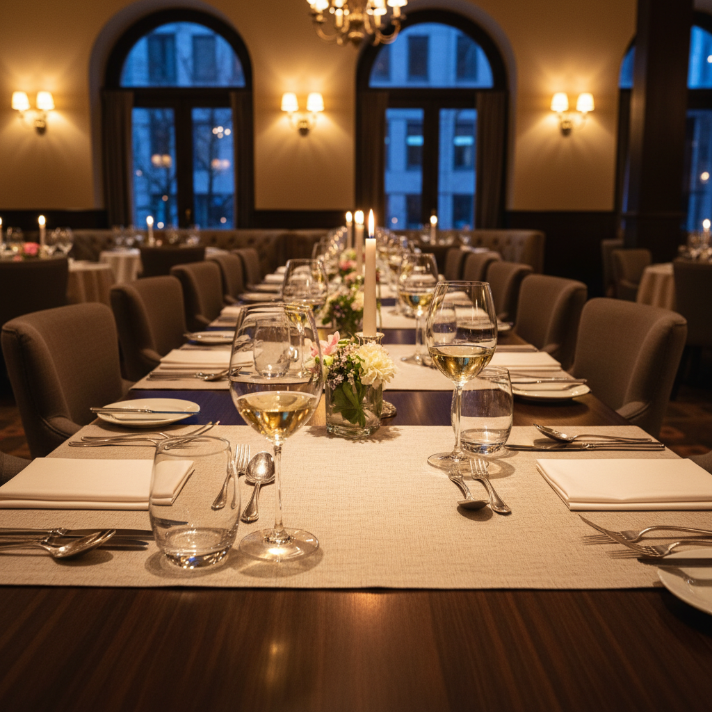 Elegant Newport Beach restaurant with candlelit tables during Restaurant Week
