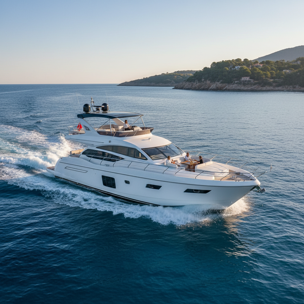Sunseeker luxury motor yacht underway on the Pacific Ocean