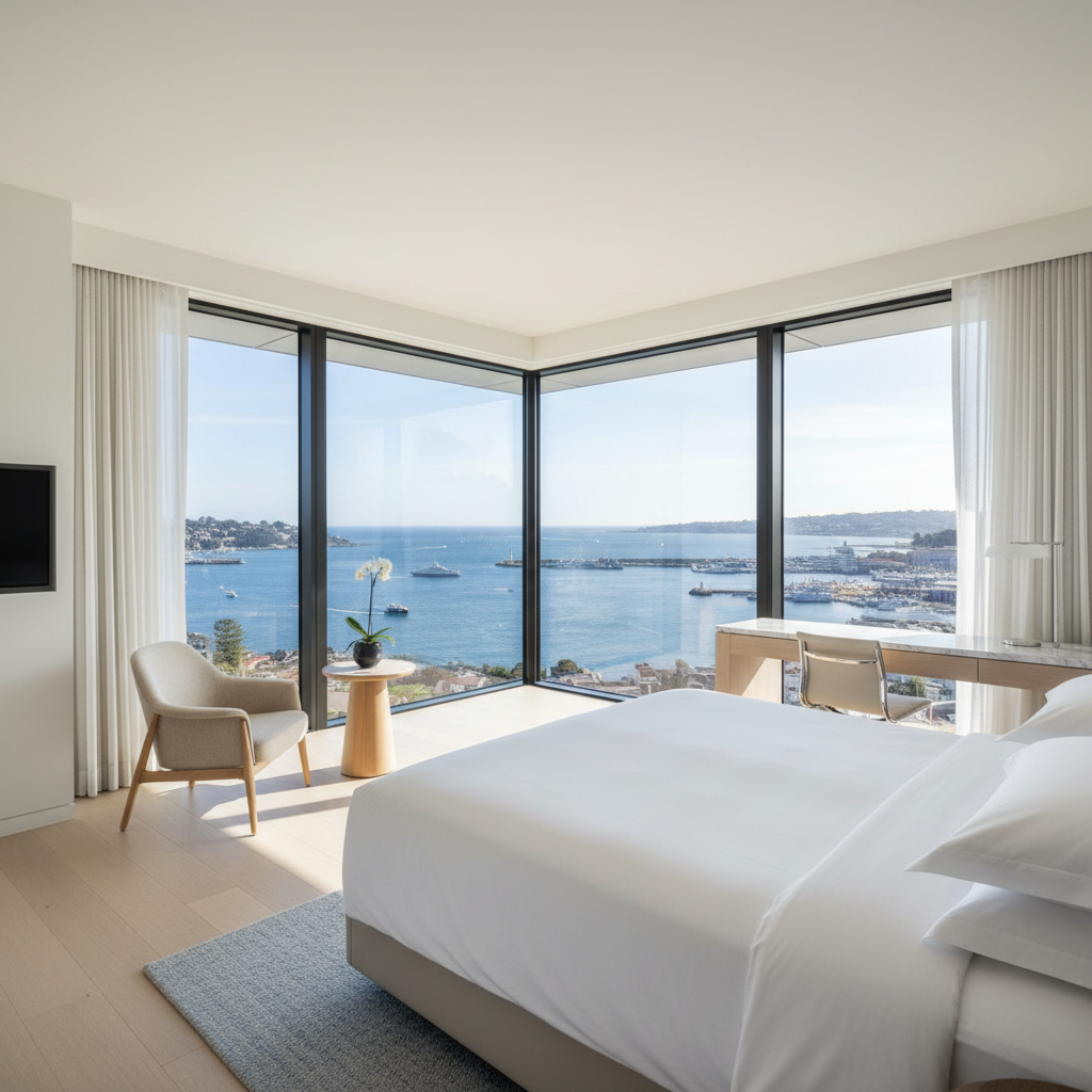 Boutique hotel room with coastal design and ocean-inspired decor in Newport Beach