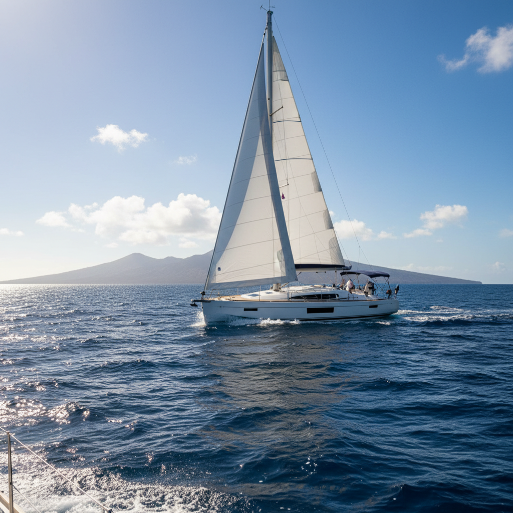 Beneteau sailing yacht under sail on the Pacific Ocean