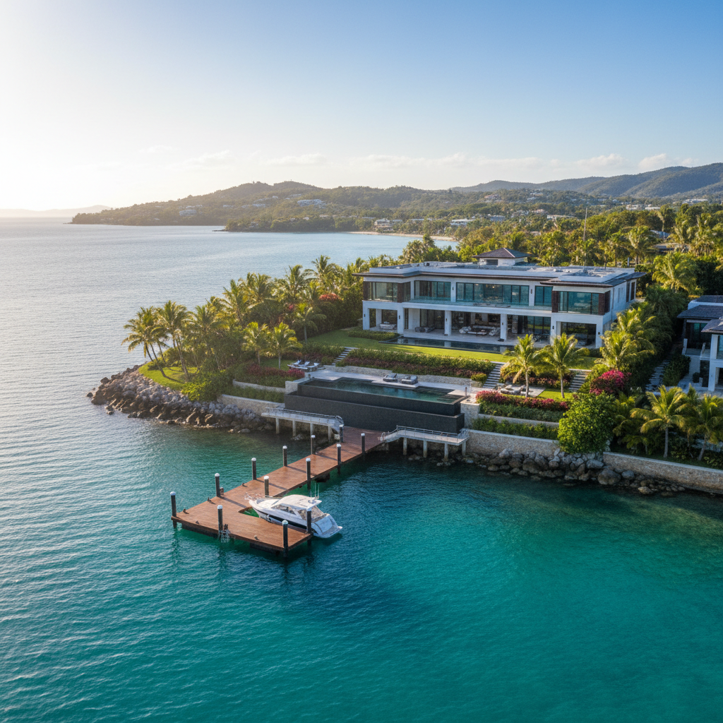 Waterfront vacation rental home on Newport Harbor with private dock at sunset